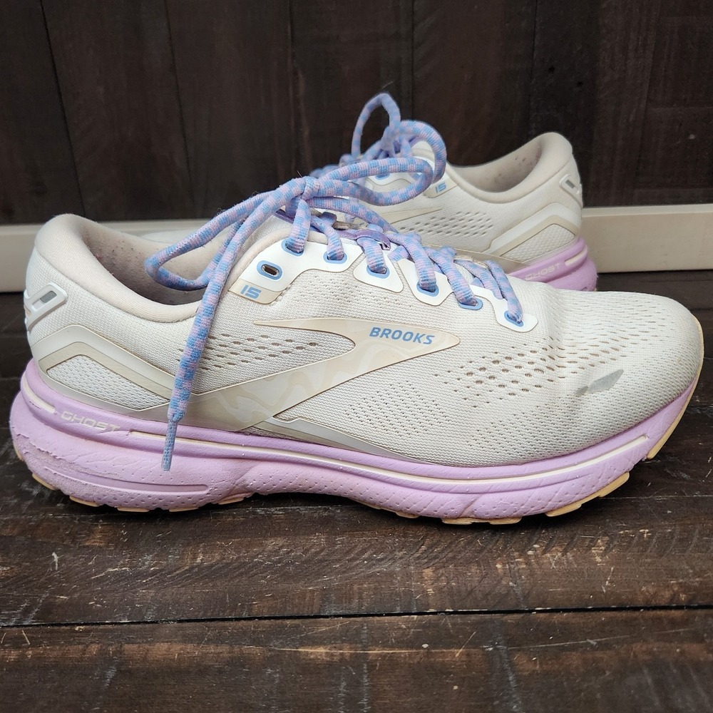 Brooks Ghost 15 Womens Size 9 Wide Shoes White Lavender‎ Running Sneakers